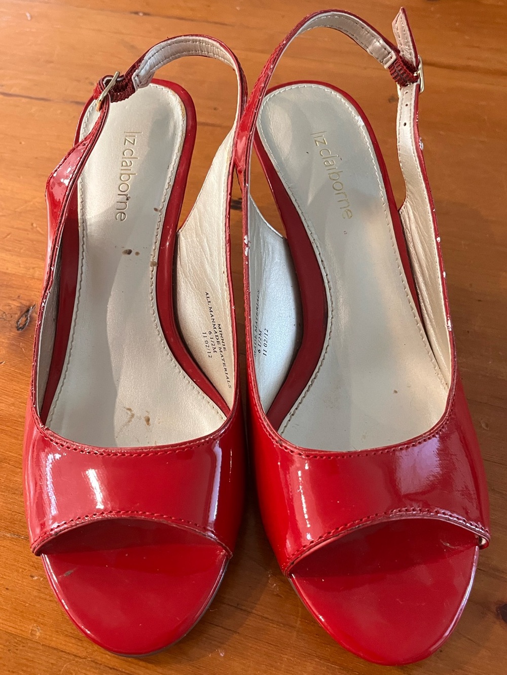 Liz Claiborne Red Patent Peep-Toe Slingback Pumps